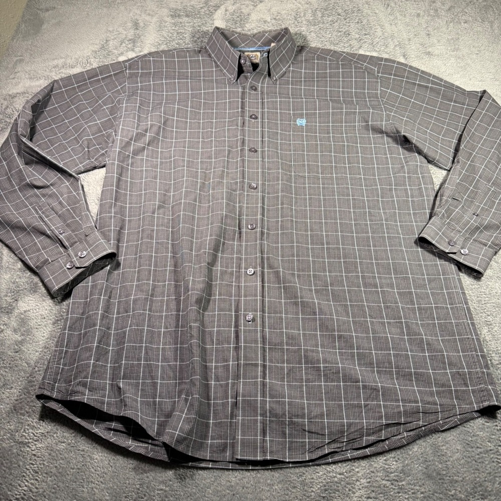 Cinch Mens XL Grey Plaid Long Sleeve Button Down Western Shirt Cotton Classic